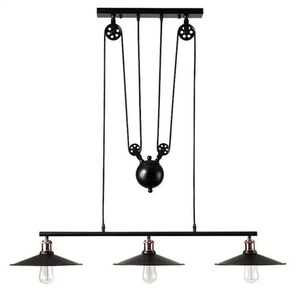 Industrial black metal pulley pendant light – kitchen island set of 3
