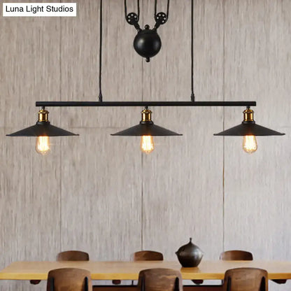 Industrial black metal pulley pendant light – kitchen island set of 3