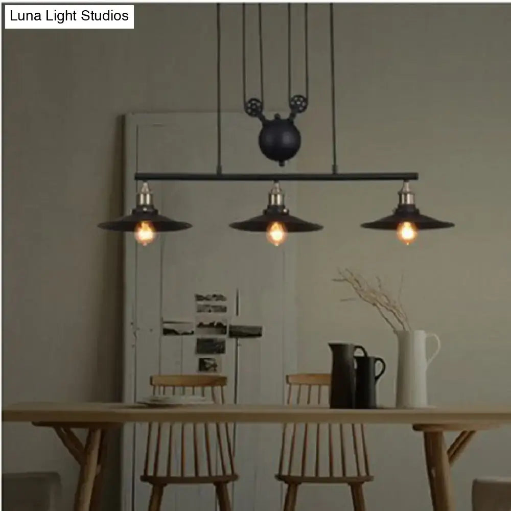 Industrial black metal pulley pendant light – kitchen island set of 3