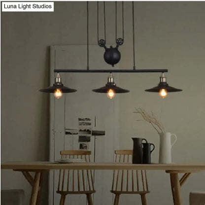 Industrial black metal pulley pendant light – kitchen island set of 3