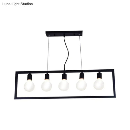 Industrial black metal rectangular pendant light dining room 3 bulbs