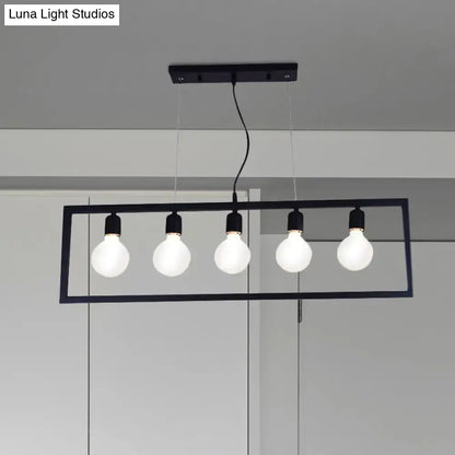 Industrial black metal rectangular pendant light dining room 3 bulbs