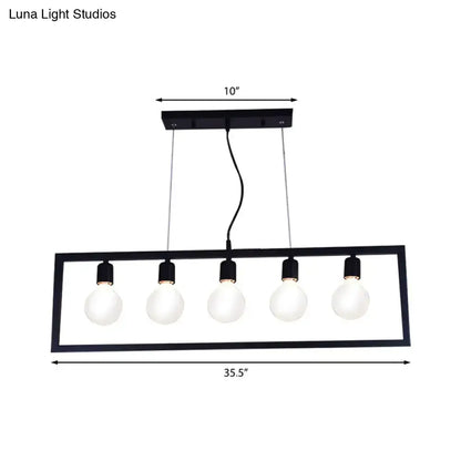 Industrial black metal rectangular pendant light dining room 3 bulbs
