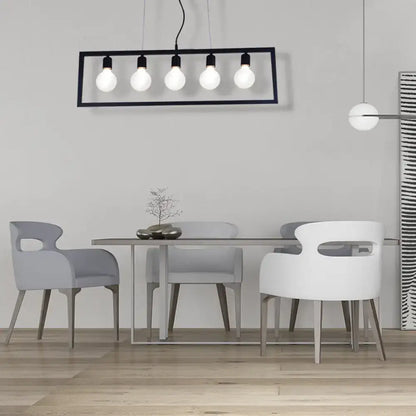 Industrial black metal rectangular pendant light dining room 3 bulbs