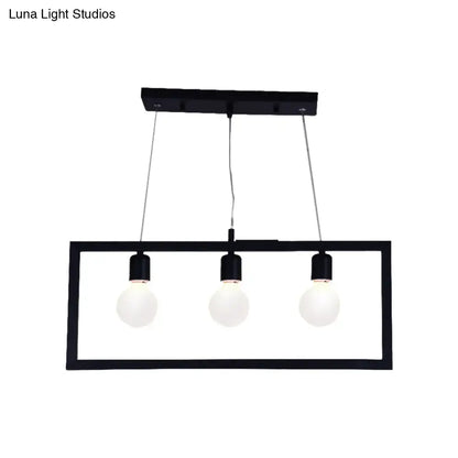 Industrial black metal rectangular pendant light dining room 3 bulbs