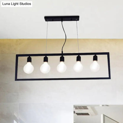 Industrial black metal rectangular pendant light dining room 3 bulbs