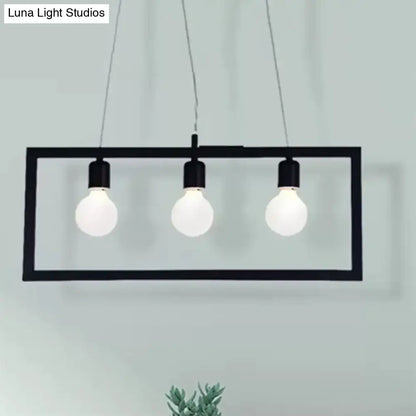 Industrial black metal rectangular pendant light dining room 3 bulbs