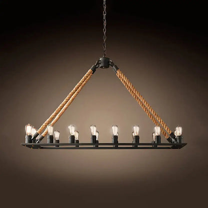 Industrial black metal rope island lighting – dining room lamp