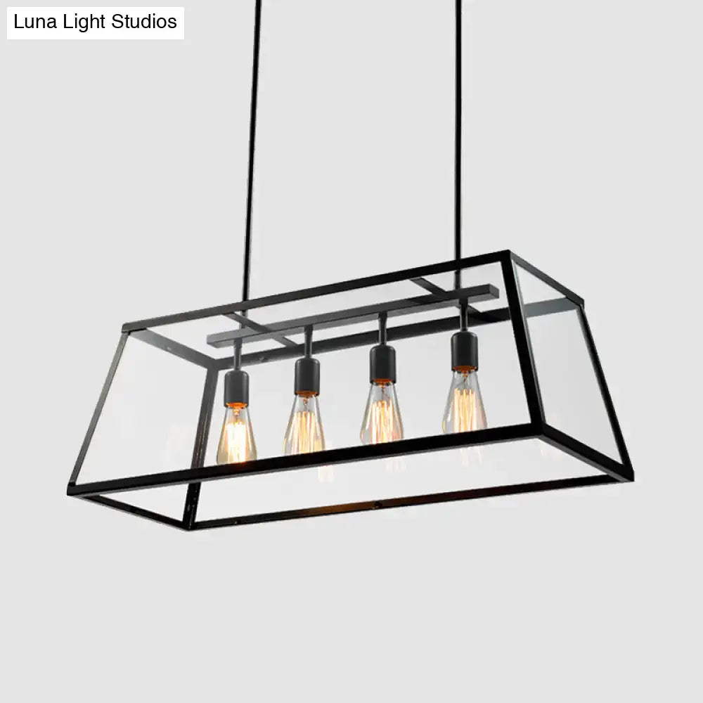 Industrial black metal trapezoid island pendant light for dining room
