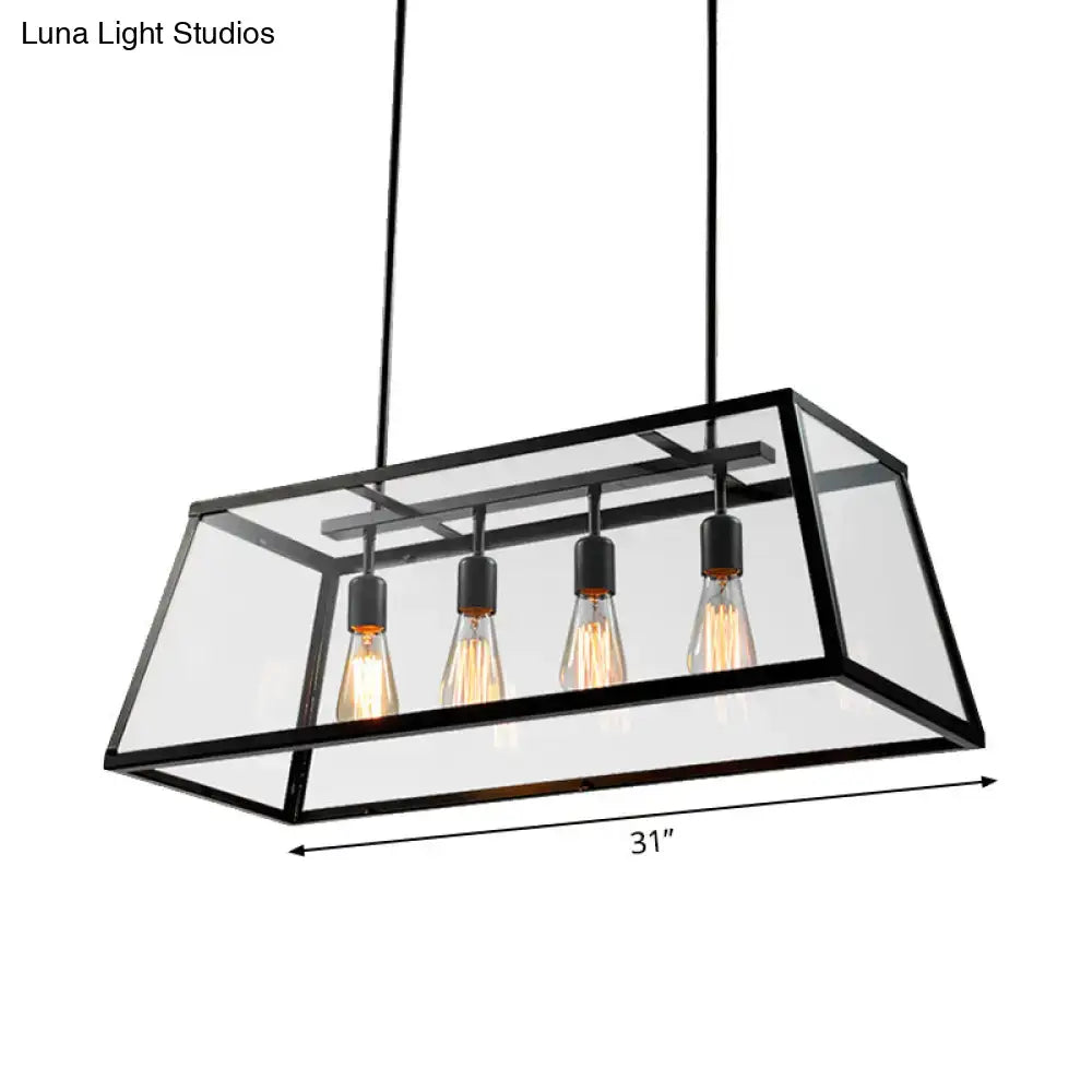 Industrial black metal trapezoid island pendant light for dining room