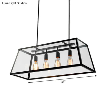 Industrial black metal trapezoid island pendant light for dining room