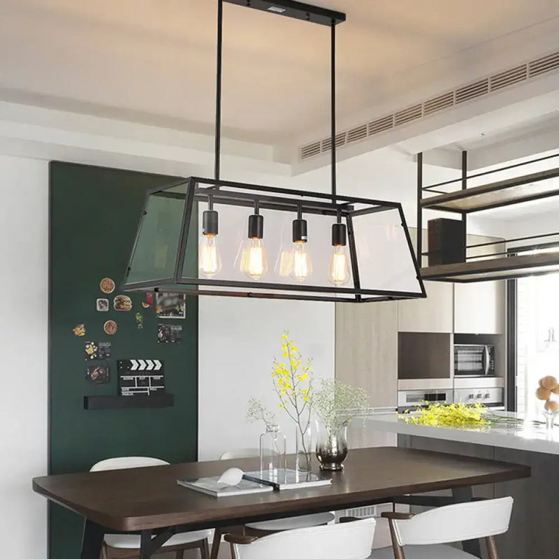 Industrial black metal trapezoid island pendant light for dining room
