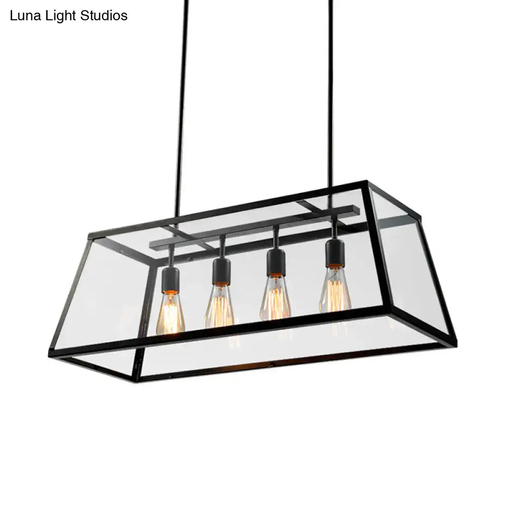 Industrial black metal trapezoid island pendant light for dining room