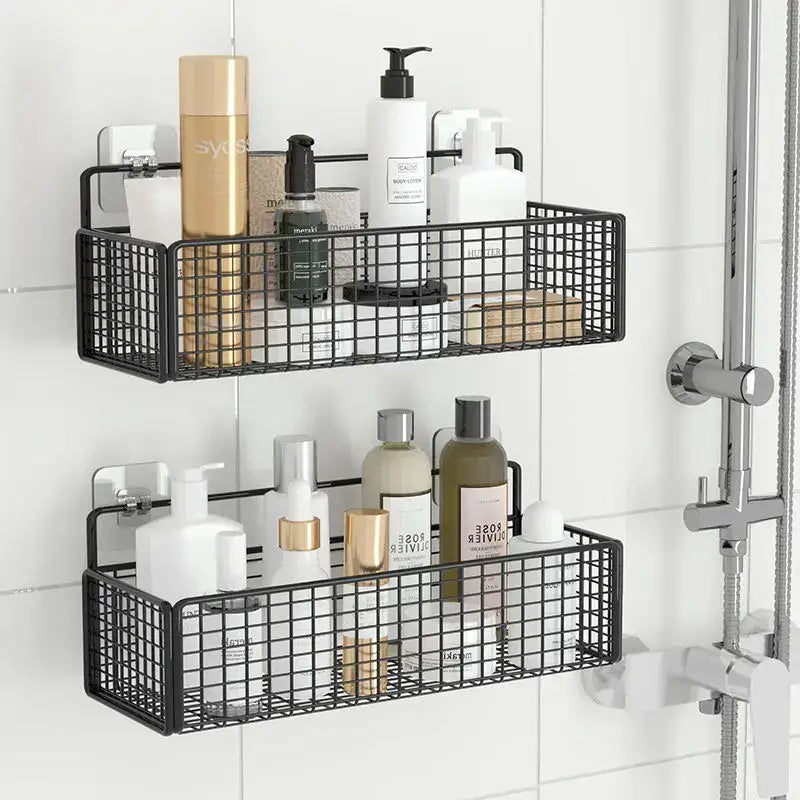 Industrial black metal two tier bathroom storage shelf – bathroom