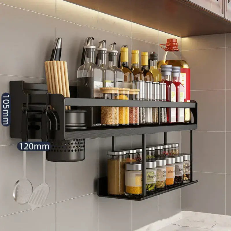 Industrial black metal two tier kitchen organizer wall spice storage rack