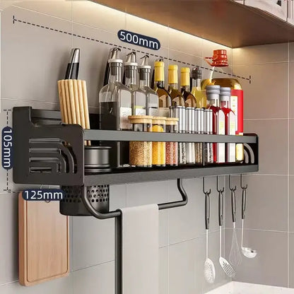 Industrial black metal two tier kitchen organizer wall spice storage rack