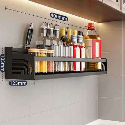 Industrial black metal two tier kitchen organizer wall spice storage rack