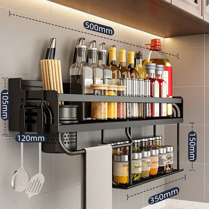 Industrial black metal two tier kitchen organizer wall spice storage rack
