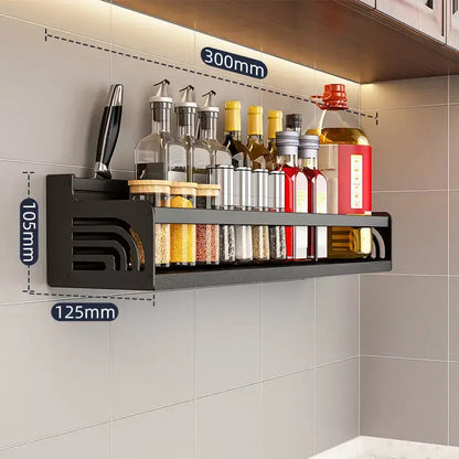 Industrial black metal two tier kitchen organizer wall spice storage rack