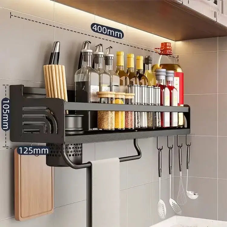 Industrial black metal two tier kitchen organizer wall spice storage rack