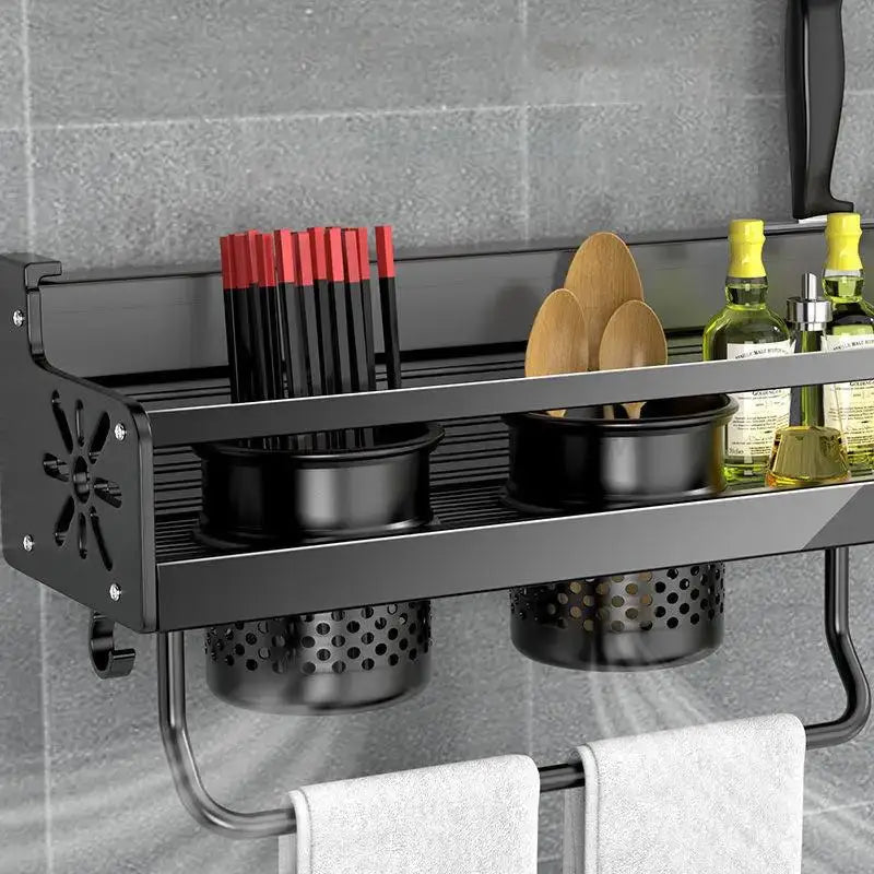 Industrial black metal two tier kitchen organizer wall spice storage rack