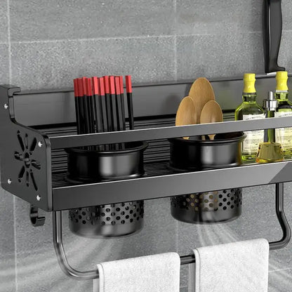 Industrial black metal two tier kitchen organizer wall spice storage rack