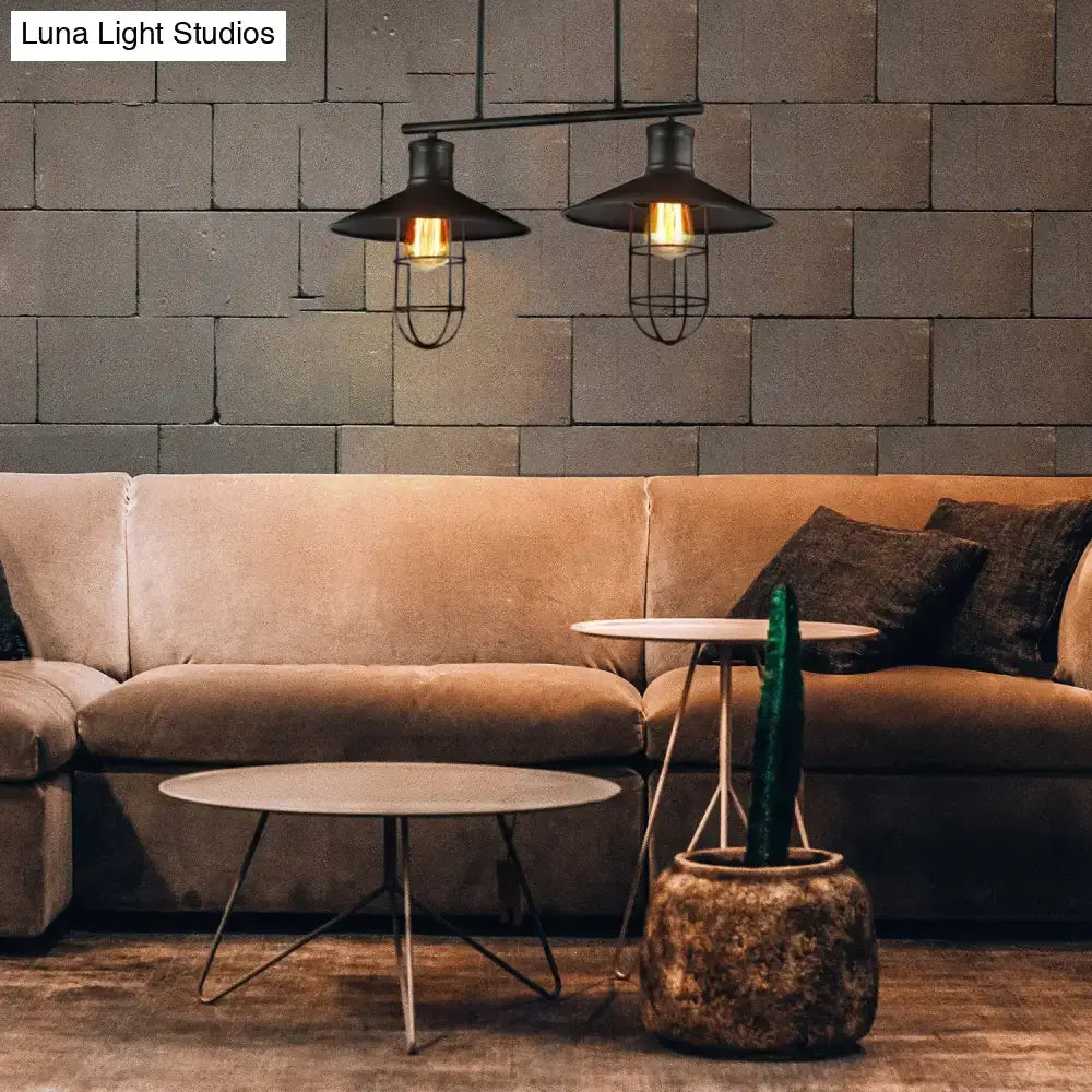 Industrial black metal wire cage shade pendant light kitchen island