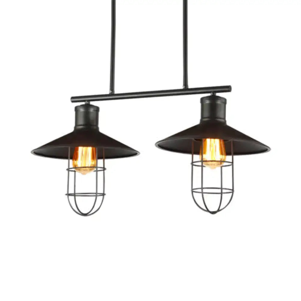Industrial black metal wire cage shade pendant light kitchen island