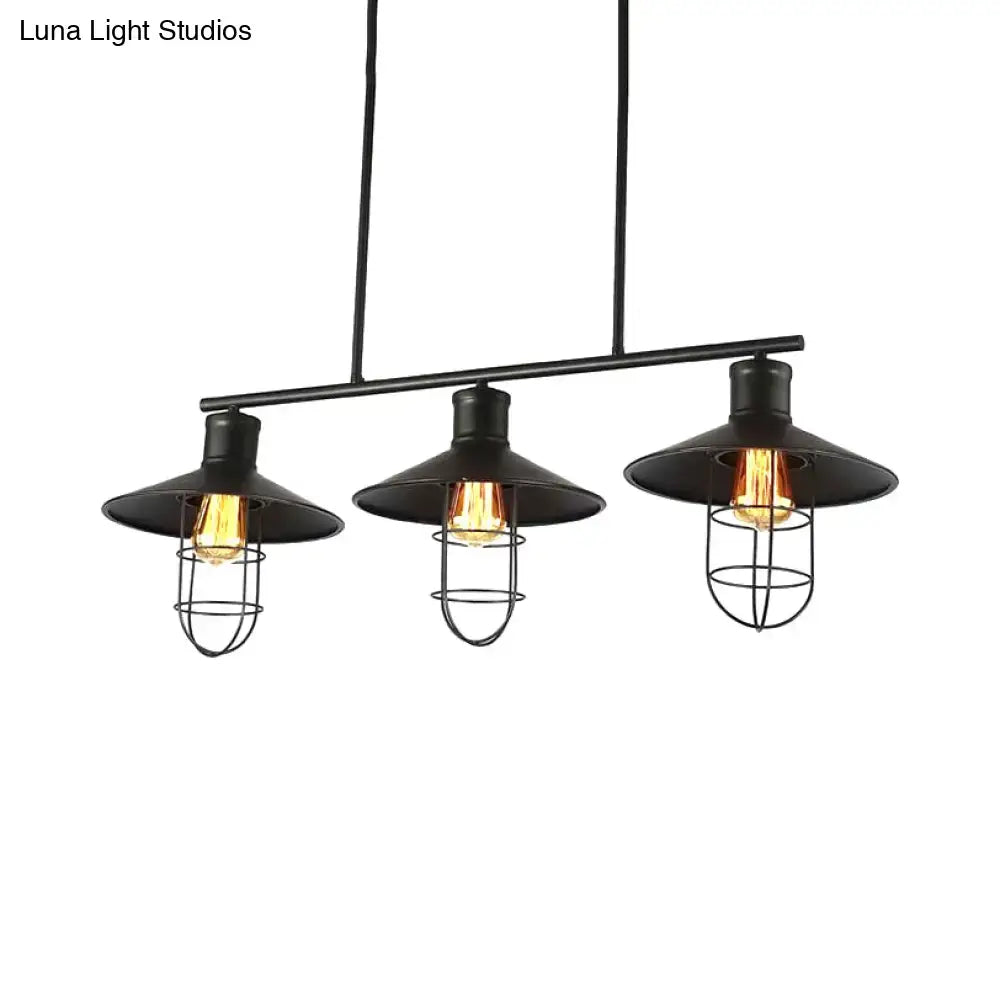 Industrial black metal wire cage shade pendant light kitchen island