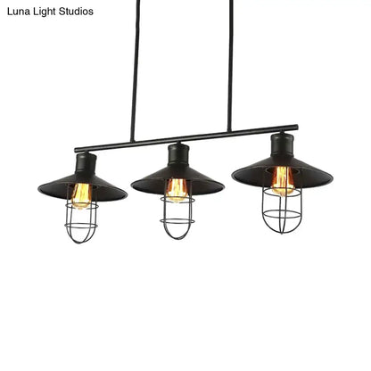 Industrial black metal wire cage shade pendant light kitchen island