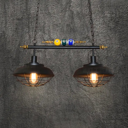 Industrial black metal wire frame island light billiard room pendant