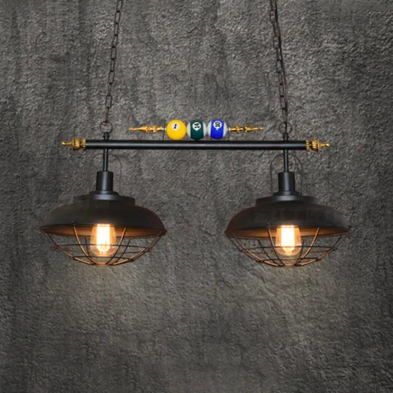 Industrial black metal wire frame island light billiard room pendant
