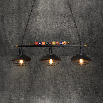Industrial black metal wire frame island light billiard room pendant