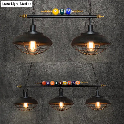 Industrial black metal wire frame island light billiard room pendant