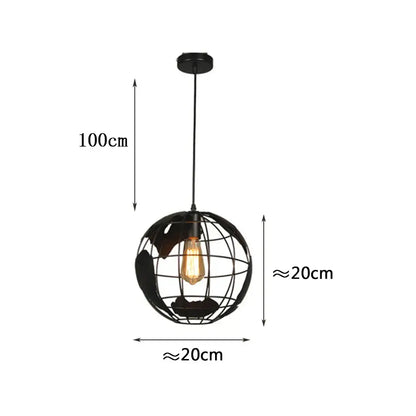 Industrial black metal world map pendant light for dining room