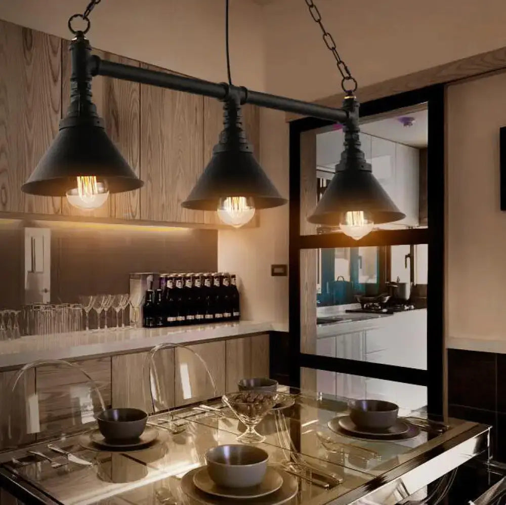 Industrial black metallic island pendant lamp kitchen light fixture