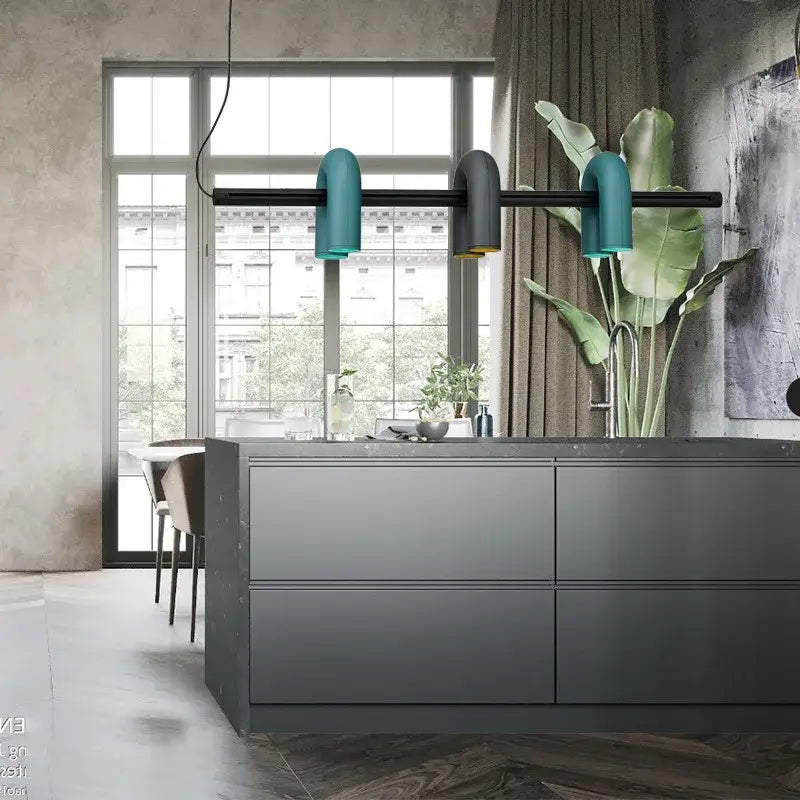 Industrial black minimalist led chandelier kitchen art decor