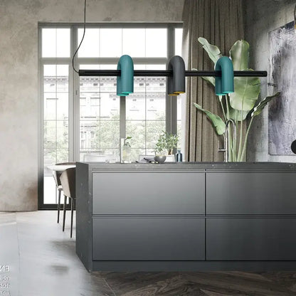 Industrial black minimalist led chandelier kitchen art decor