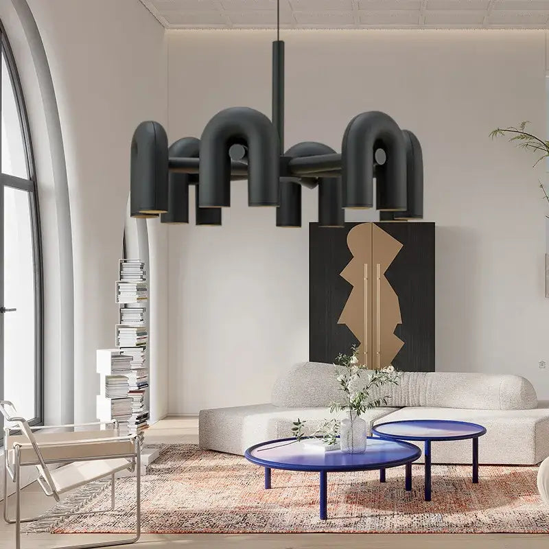 Industrial black minimalist led chandelier kitchen art decor