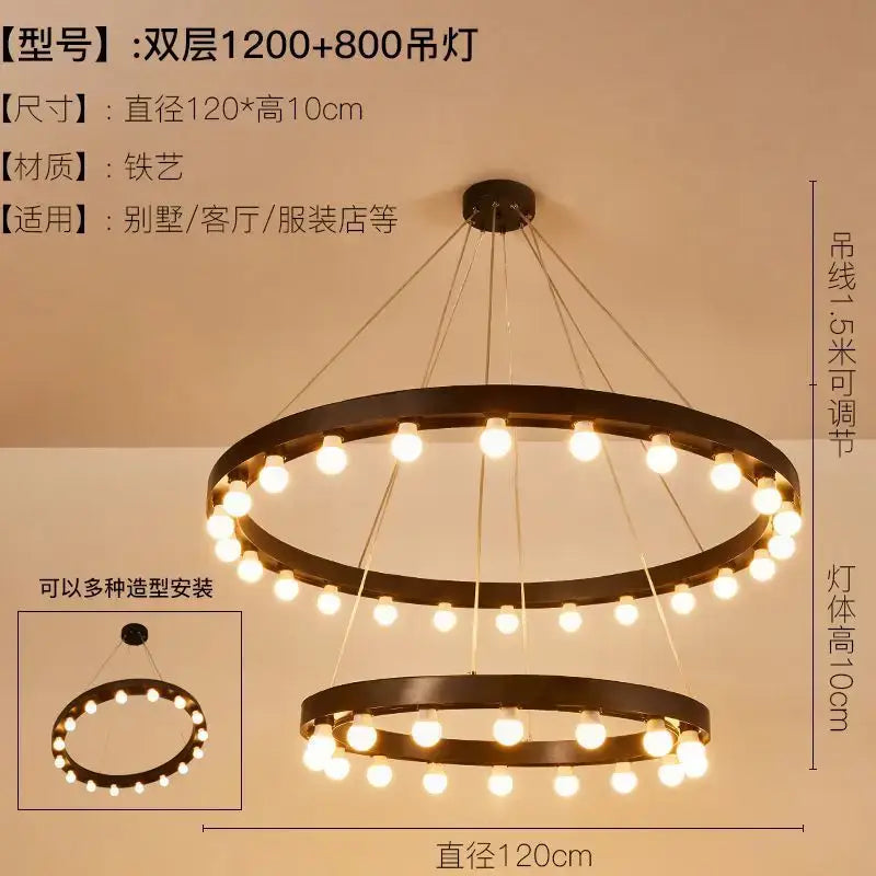 Industrial black multi tier pendant light for living room