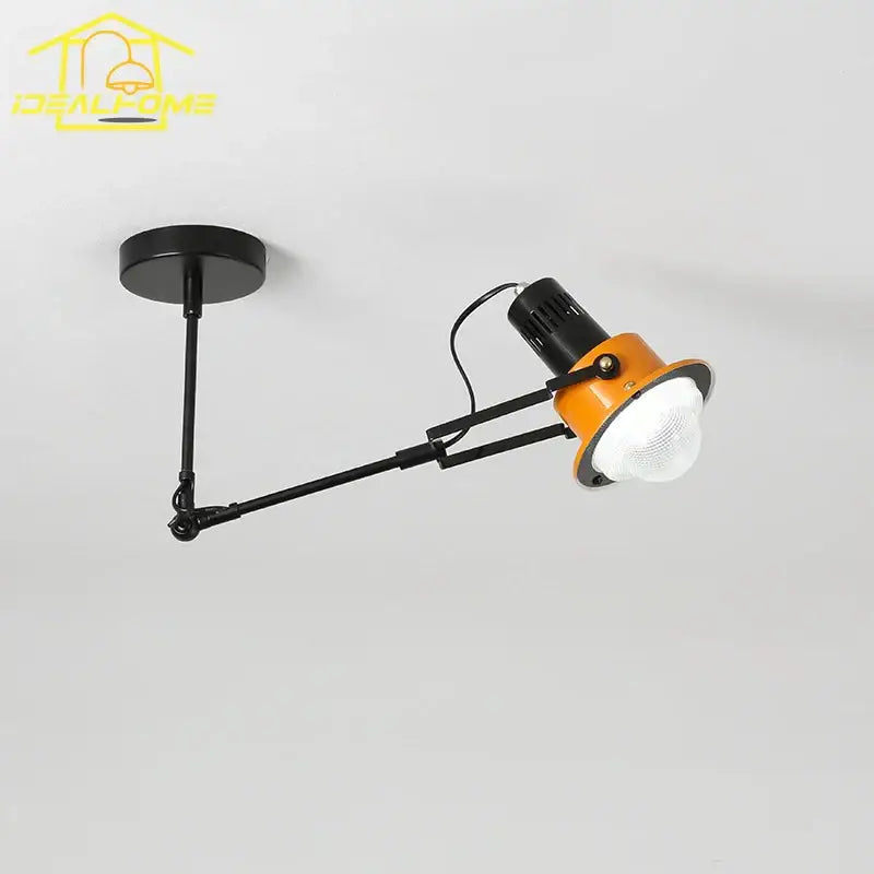 Industrial black & orange swing arm wall lamp bedroom light