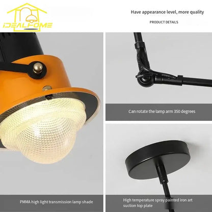 Industrial black & orange swing arm wall lamp bedroom light