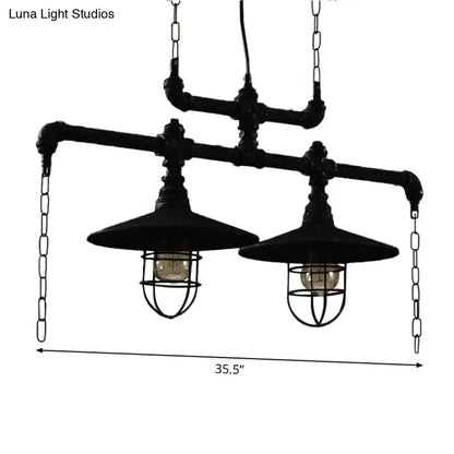 Industrial black pipe chandelier with red valve caps dining room light