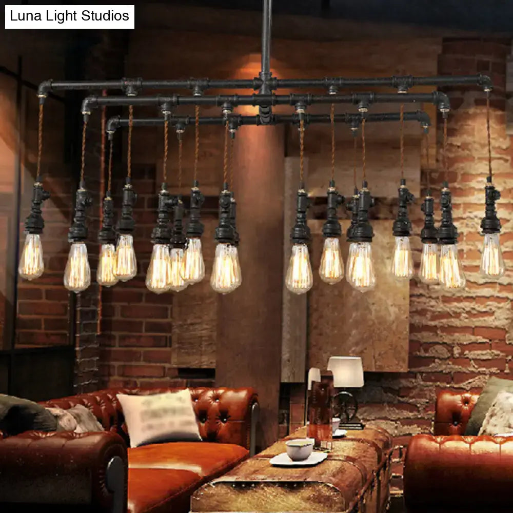 Industrial black pipe led chandelier dining room island light