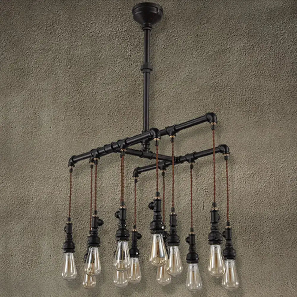 Industrial black pipe led chandelier dining room island light