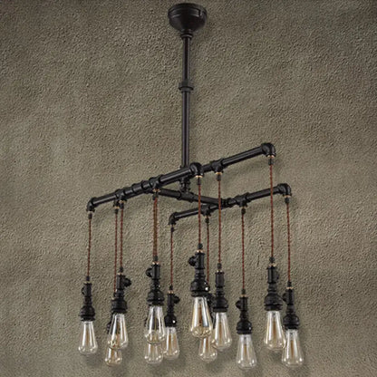 Industrial black pipe led chandelier dining room island light