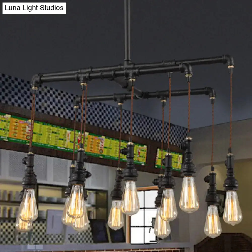 Industrial black pipe led chandelier dining room island light