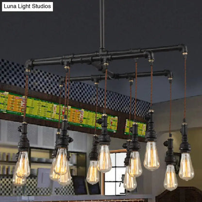 Industrial black pipe led chandelier dining room island light