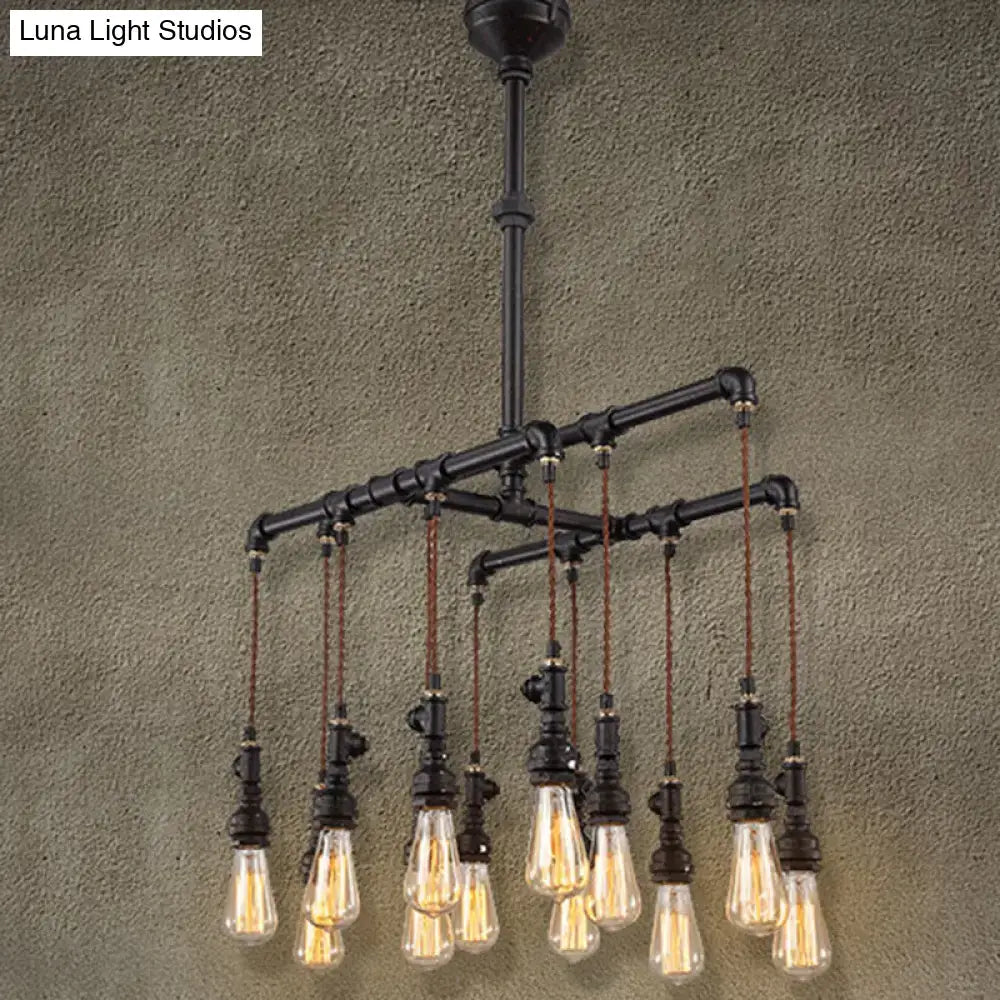 Industrial black pipe led chandelier dining room island light