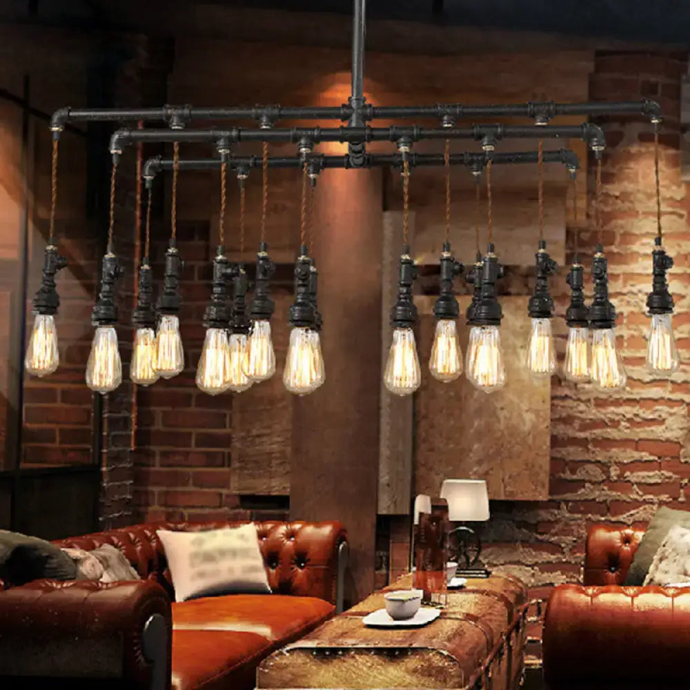 Industrial black pipe led chandelier dining room island light